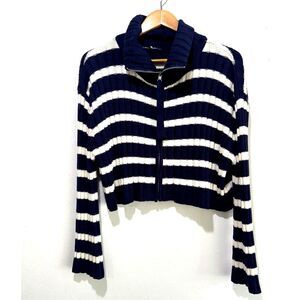 Cotton blend cropped sweater coastal nautical french blue stripes women M